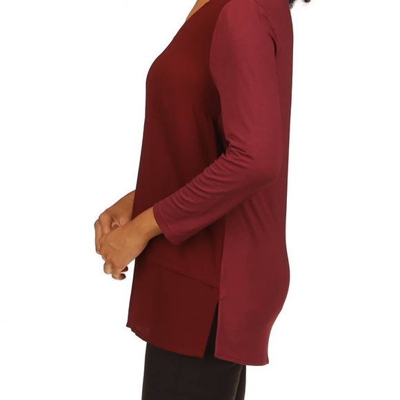 Michael Kors Mixed Woven Knit Layered Hem Blouse - Picture 3 of 10